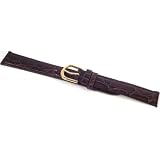 Brown Leather Watch Band Croco Gold Buckle 16mm New