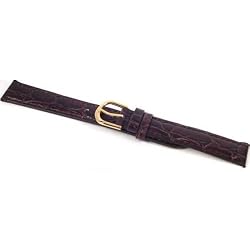 Brown Leather Watch Band Croco Gold Buckle 16mm New