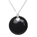 Black Agate 18mm Round Disc T-shirt Pendant on Fine Rolo 16in - 18in Adjustable Chain Necklace