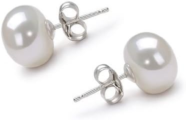 10.5mm White Freshwater Cultured Half Round Button Pearl Stud Earrings 925 sterling silver - SKU#:er61-s10.5