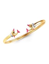14k Yellow Gold Pink Dolphin Baby Child Bangle Bracelet