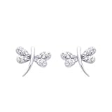 14K White Gold Plated Sterling Silver Dragonfly CZ Stud Earrings For Children & Women