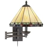 Tiffany Style Glass Panel Plug-In Swing Arm Wall Lamp
