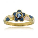 10K Yellow Gold Flower Ring w/ Blue Topaz and Enamel
