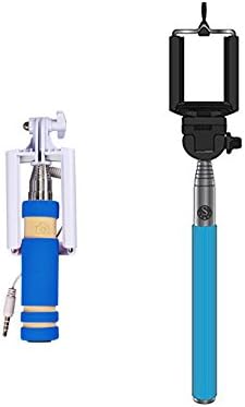 Selfie Stick, SideTechTM Self Portrait [Battery Free] Extendable Handled Stick with Adjustable Phone Holder &amp; Built-in Remote Shutter Designed for Apple, Android Smartphones (Blue + Blue (Mini))