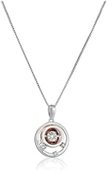 Sterling Silver and 10k Rose Gold Dancing Diamond Circle Pendant Necklace (1/10 cttw, J-K Color, I2-I3 Clarity)