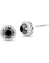 1.64 Cts Black & White Diamond Stud Earrings in 14K White Gold-Screw Backs