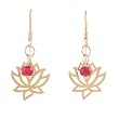 Open Design Lotus Flower Earrings in Vermeil with Ruby Accent Beads, #8087