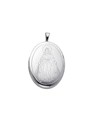 Sterling Silver Engraved Our Lady Guadalupe Locket Pendant (1" or 25mm Height)