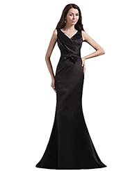 V-neck Floor Length Satin General Print Applique Beaded Evening Dress 