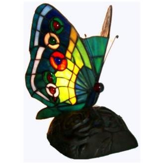 Butterfly Blue Green Yellow Tiffany Style Accent Lamp Picture