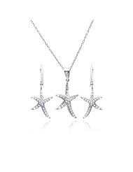 Nickel Free Sterling Silver Pendant & Earring Sets Starfish CZ Set