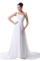 Lace One Shoulder Chiffon Prom Dress  with a Court Train 