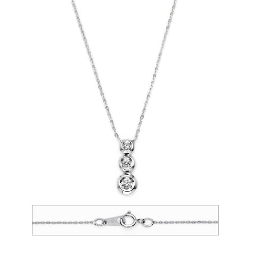 14K White Gold Bezel Journey Pendant Diamond Necklace (0.11 CTW., G-H Color, SI1-2 Clarity) - 17" Inches