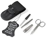 Travel Stainless Steel Manicure Set in a Black Leather Case. Made in Solingen, Germany