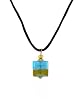 Necklace - N167 - Murano Glass & Fire Polished Glass Style - Square Shape ~ Aqua & Gold