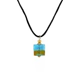 Necklace-N167-MuranoGlass&FirePolishedGlassStyle-SquareShape~Aqua&Gold