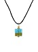 Necklace - N167 - Murano Glass & Fire Polished Glass Style - Square Shape ~ Aqua & Gold