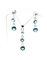 Toc Sterling Silver Blue Cz Triple Drop Pendant and Earrings Set
