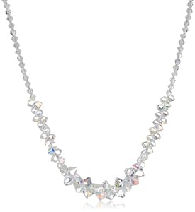 Sterling Silver Swarovski Elements Aurore Boreale Graduated Frontal Necklace, 16+3