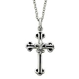 Sterling Silver 1" Gothic Cross Necklace in Black Enamel with Inner Fleur De Lei on 18" Chain