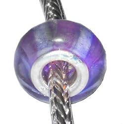 Murano Style "925" Glass Lampwork Bead Fits Pandora Lavender with Lilac Stripes, 14mm (3)