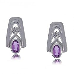Oval Cut Amethyst Sterling Silver Celtic Earrings