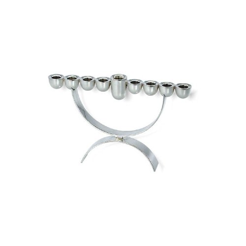 Sterling Silver Hanukkah Menorah with Curved Body and Orb Candleholders