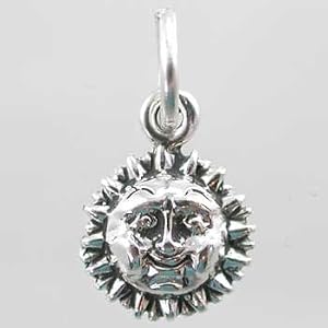 Tiny Happy Sun Face Charm in Sterling Silver, #9888