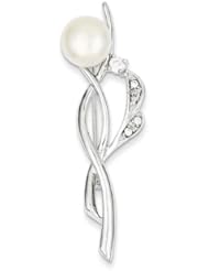 Sterling Silver Freshwater Cultured Pearl CZ Pin.
