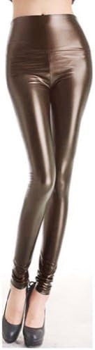 FUNOC Sexy Ladies High Waist Stretch Faux Leather Look Tights Leggings Pants (L, Coffee)