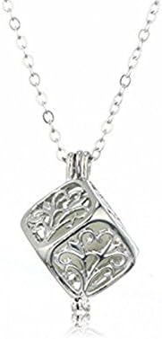 AVOCADO Exquisite Glowing Metallic Antiqued Square Tree of Life Locket Pendant / Necklace Jewelry - Glow in the Dark(Silver)