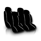 Car Seat Cover Full Set Solid Black with White Accent Stripe