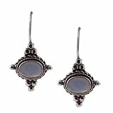Sterling Silver Oval Genuine Blue Lace Agate Stone Bali Bead LeverBack Lever Back Earrings