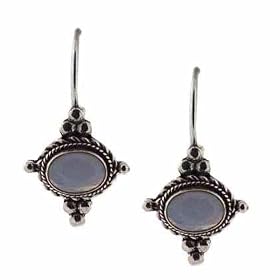 Sterling Silver Oval Genuine Blue Lace Agate Stone Bali Bead LeverBack Lever... by SilverSpeck.com