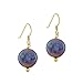 Vermeil (24k Gold over Sterling Silver) Genuine Freshwater Cultured Round Iridescent Black Coin Pearl Bead Dangle Hook Earrings
