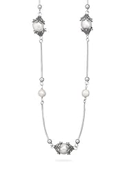 .925 Sterling Silver 43" Snake Necklace with Cultured Freshwater Pearls
