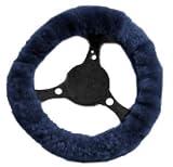 Geniune Sheep Skin Steering Wheel Cover - Blue