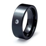 8mm Flat Black Ceramic Ring with CZ (Sizes 8-12)