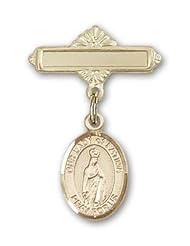 14K Gold Baby Badge with Our Lady of Fatima Charm and Polished Badge Pin