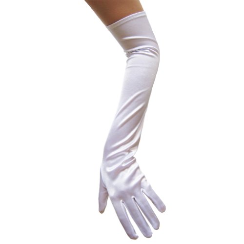 White Satin Gloves Opera Length Great for Formal - Wedding - Theatrical - Costume Party STC12086