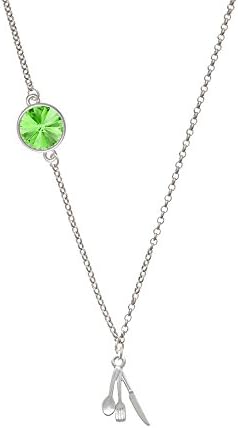 Fork Knife and Spoon Delicate Lime Rivoli Crystal Necklace