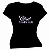 Flirty Diva Tees Woman's SoftStyle T-Shirt-Chick from the South-Black-Pink Pearl