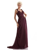 Hot Sale Cocomelody Women's Sheath Column V Neck Floor Length Chiffon Evening Dress D12019 18 Dark Red