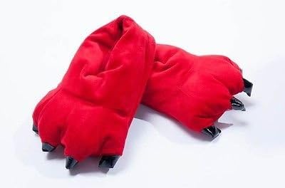 NiniMoe Red Children Animal Dinosaur Godzilla Monster Paw Claws Feet Soft Plush Stuffed Warm Winter Home Slippers Pajamas Party Costume Cosplay Shoes for Kids Boys Girls (EU Size: S 31-35)