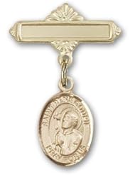 Gold Filled Baby Badge with St. Rene Goupil Charm and Polished Badge Pin