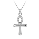 Sterling Silver Ankh Cross Pendant with Rolo Chain, 18