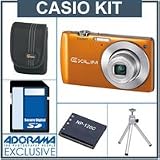 Casio Exilim EX-S200 Digital Camera Kit – Orange – with 4GB SD Memory Card, Camera Case, Table Top Tripod, Spare NP-120 Lithium-Ion Rechargeable Battery