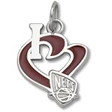 New Jersey Nets 1/2in. Enameled Heart Pendant Sterling Silver