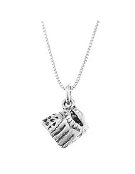 Sterling Silver Three Dimensional Baseball Softball Glove Necklace